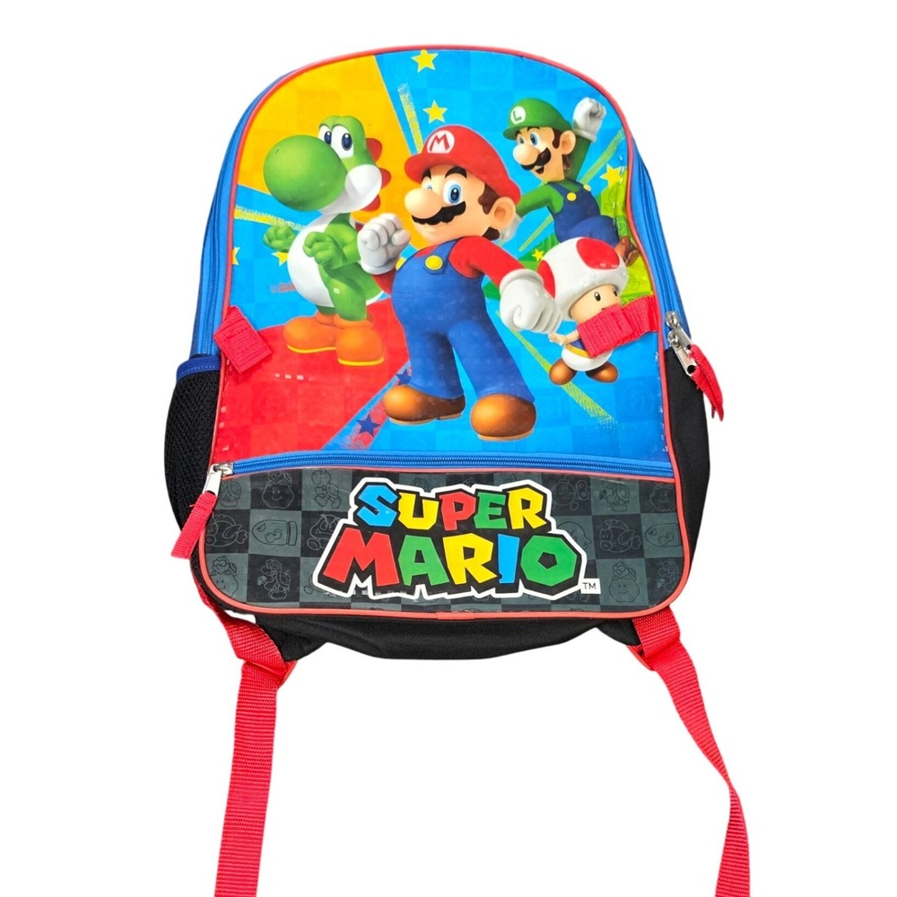 Nintendo Super Mario Bros Backpack 18 Inch Toad Blue Red Black Mario Luigi Yoshi